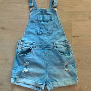 Light Blue Overall Shorts For Women